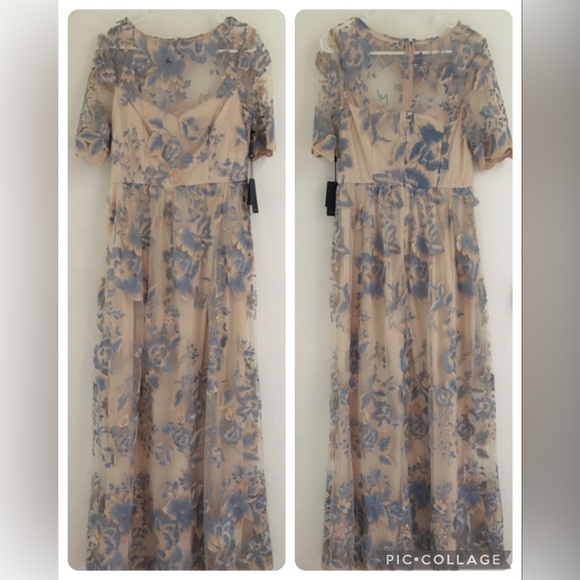 BHLDN Adrianna Papell Guilia thunder cloud elbow sleeves long dress - Picture 12 of 13